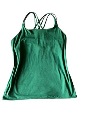 Athleta Strappy Built In Shelf Bra Yoga Workout Tank Top Emerald Green Womens L